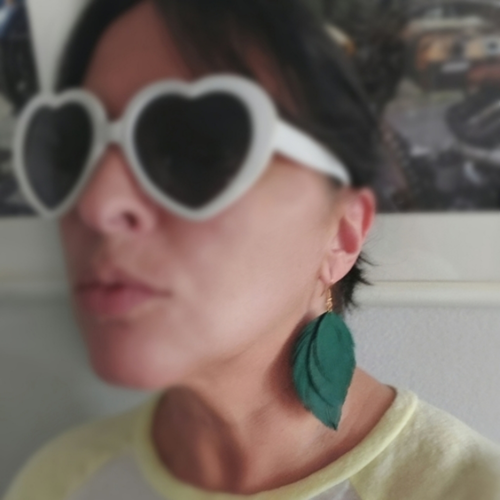 Green Leather Earrings - Picture 2 of 2